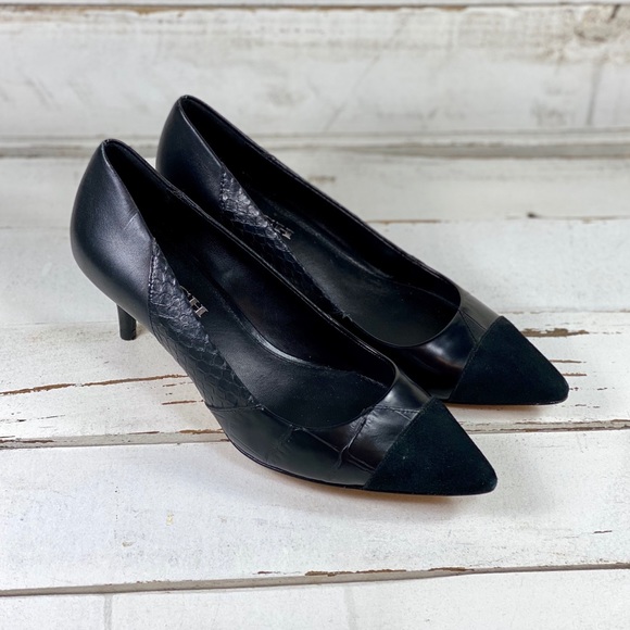 Coach Shoes - Coach Mixed Leather Kitten Heels